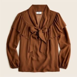 J. Crew Brown Blouse with Bow Accent